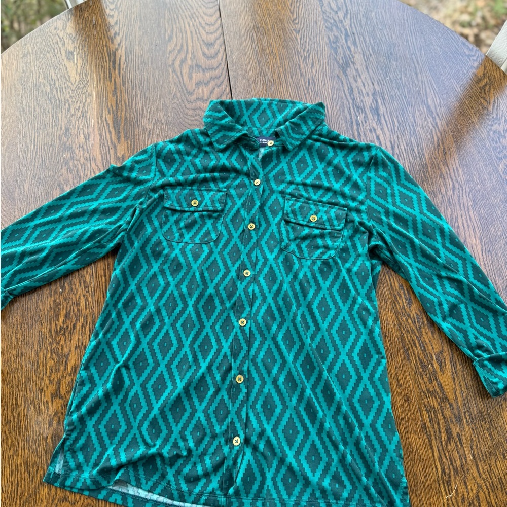 Teal Diamond Pattern Button-Up Shirt
